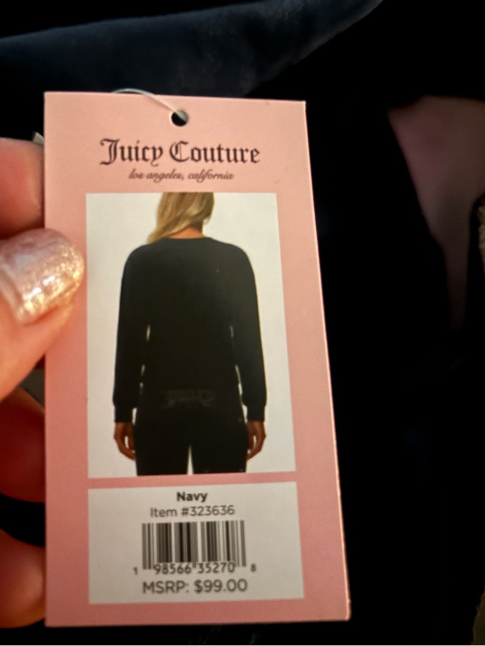 Juicy Couture Blue Velour Crewneck with Rhinestone Logo - L